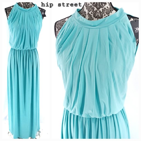 KOH KOH Sleeveless Halter Neck Blouson Maxi Stretch Goddess Dress L NWT - Picture 1 of 5